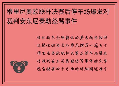 穆里尼奥欧联杯决赛后停车场爆发对裁判安东尼泰勒怒骂事件